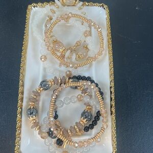 #25 Bundle Elegant Glass Gold and Black Beaded Bracelet Set